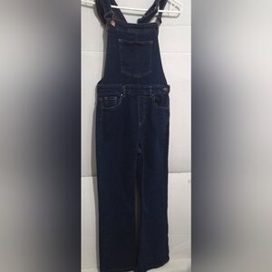 Zara Womens Size Medium Dark Blue Jean Overalls With Zipper & Wide Leg